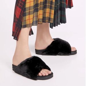 ROAM Black Faux Fur Slide Sandals